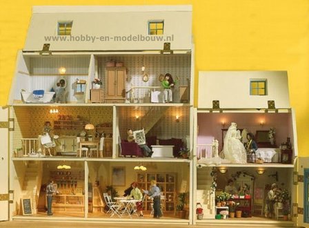 Weven kom werkgelegenheid Winkeltje met bovenverdieping, ongeschilderd - www.hobby-en-modelbouw.nl