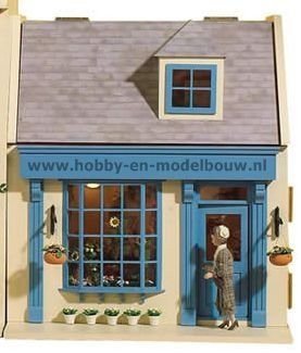 Weven kom werkgelegenheid Winkeltje met bovenverdieping, ongeschilderd - www.hobby-en-modelbouw.nl